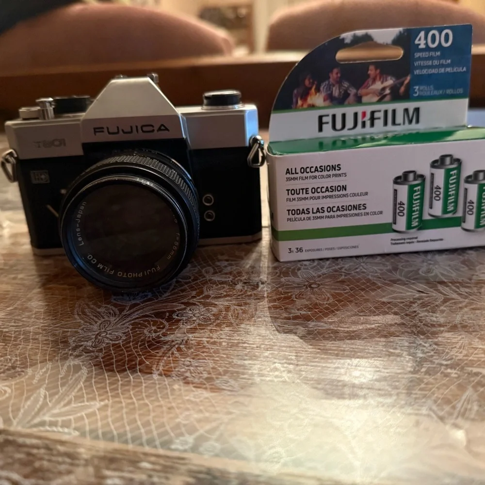 Fujifilm Silver and Black Film Camera with 3 fresh new films